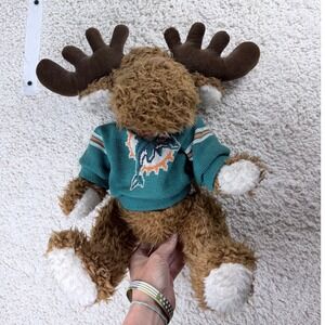 NFL Miami Dolphins Plush Moose Mascot Brown Teal Knit Sweater Vintage